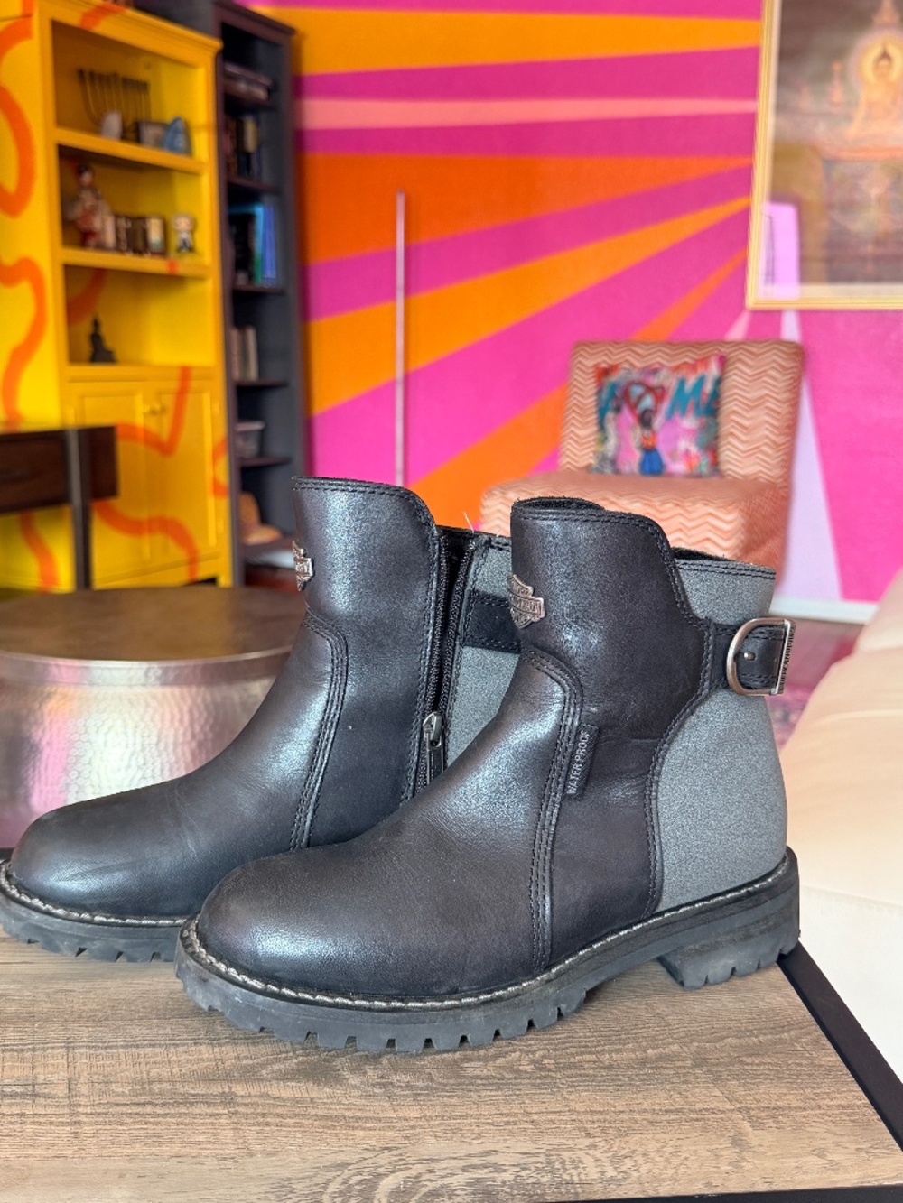 Harley-Davidson Women’s Black Leather Waterproof Motorcycle Boots – Size 7M